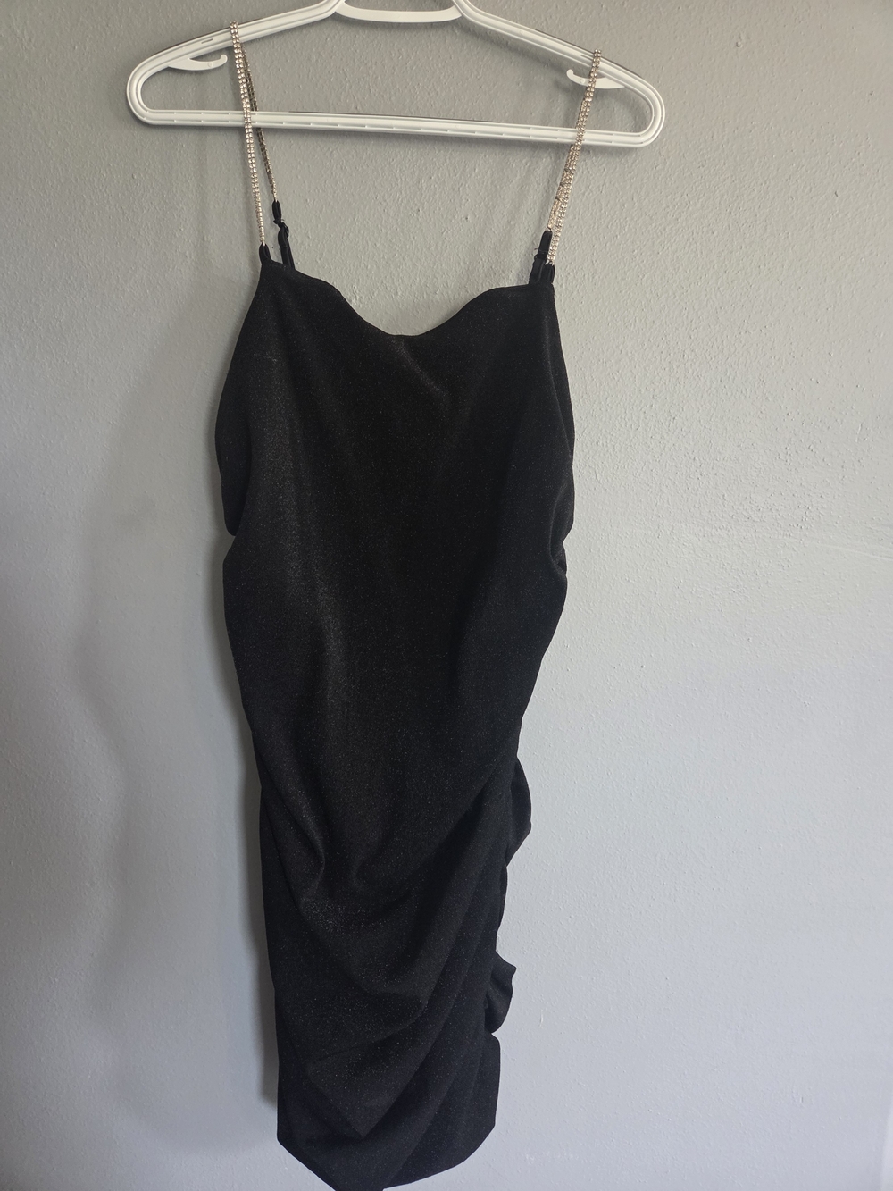 Black Spaghetti-Strap Ruched Dress